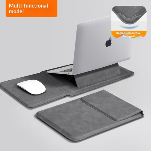 KAVIUR Elevate Laptop Sleeve in Dark Gray converted into a laptop stand and desk mat