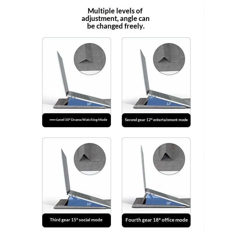 KAVIUR Elevate Laptop Sleeve adjustable stand positions from 10 to 18 degrees