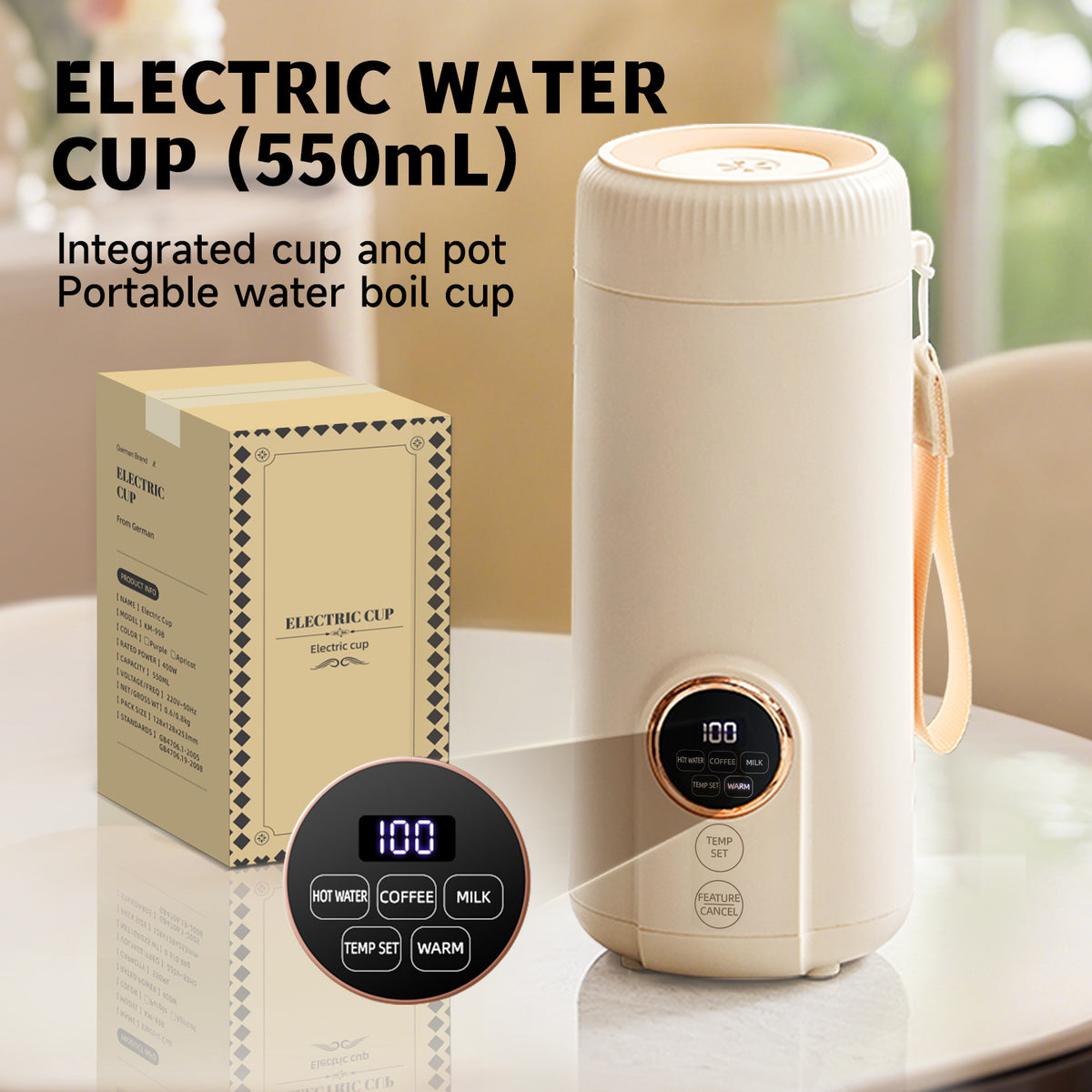 KAVIUR Travel Electric Kettle with 550 ml capacity and touch controls