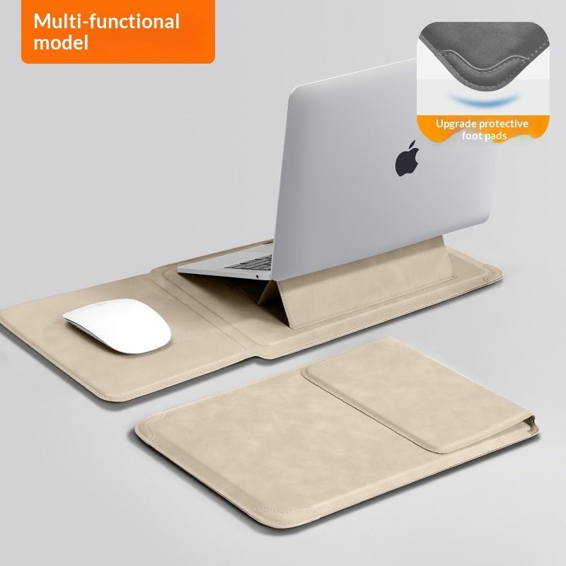 KAVIUR Elevate Laptop Sleeve in Warm Beige converted into a laptop stand and desk mat