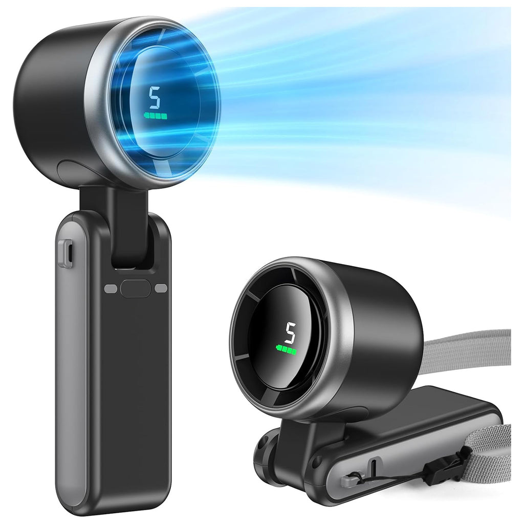 KAVIUR Air portable turbo fan in handheld and folded desktop positions